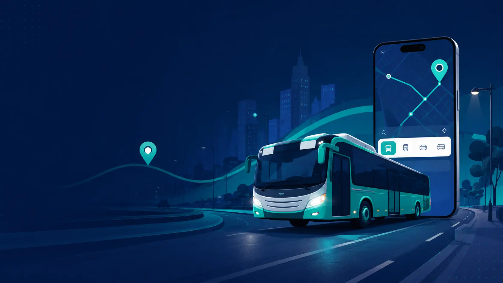 Autobús MoviRuta en ciudad nocturna